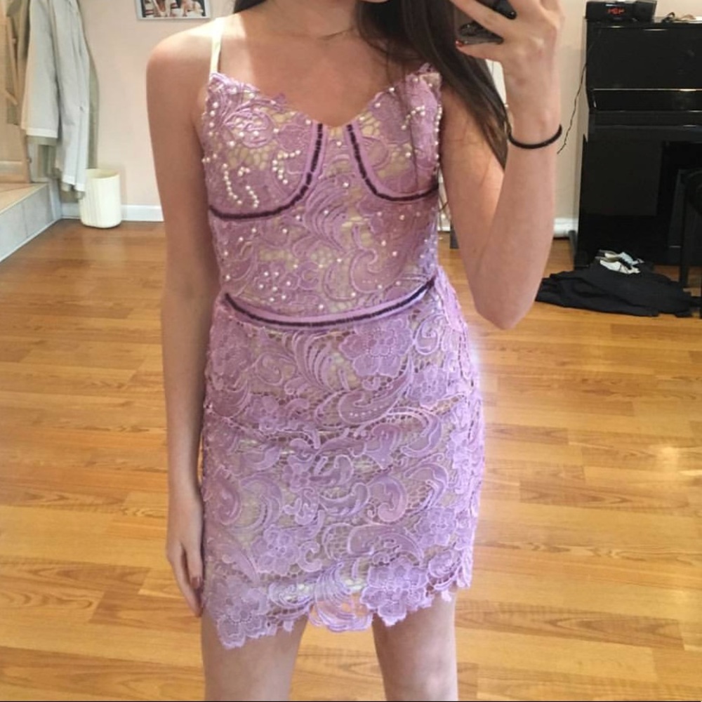 Preppy custom made purple lace dress with pearl stones